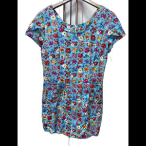 Jonathan Martin Vtg Floral Cap Sleeve Dress Blue Cotton Sz 13 Women's NWT NOS